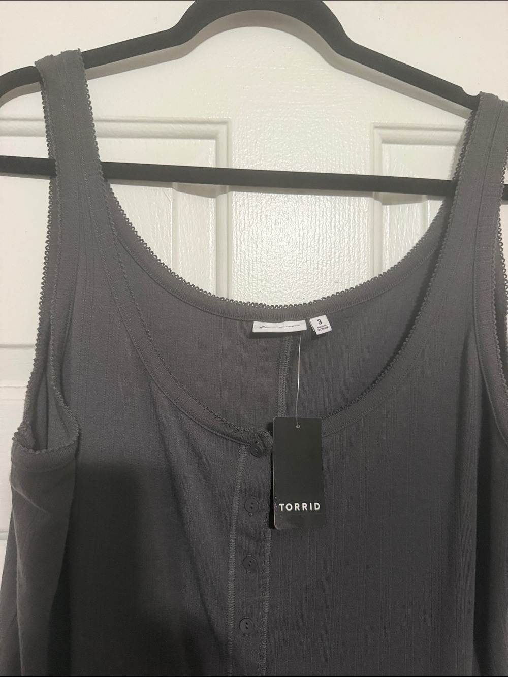 torrid Charcoal Ribbed Button-Front Tank Top - Picture 3 of 5